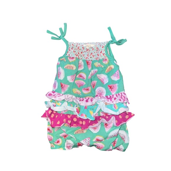 Matilda Jane Other - Matilda Jane Baby Girls Watermelon Ruffle Romper Fruit Salad Teal Pink 3-6M